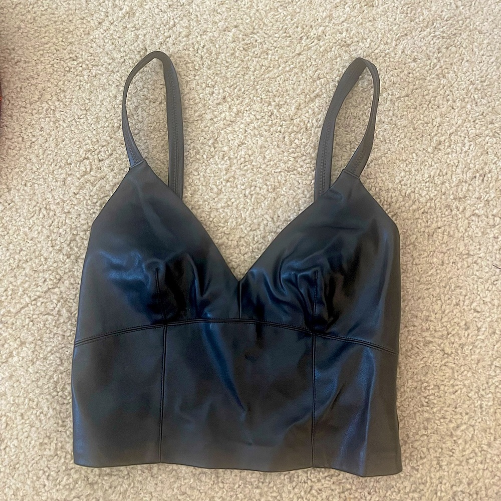 Stradivarius Black Leather Crop Tank Top